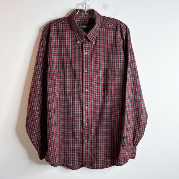 Van Heusen Men's Button Down Shirt L 16-16.5 Red Plaid Wrinkle Free Cotton Blend - Picture 2 of 7